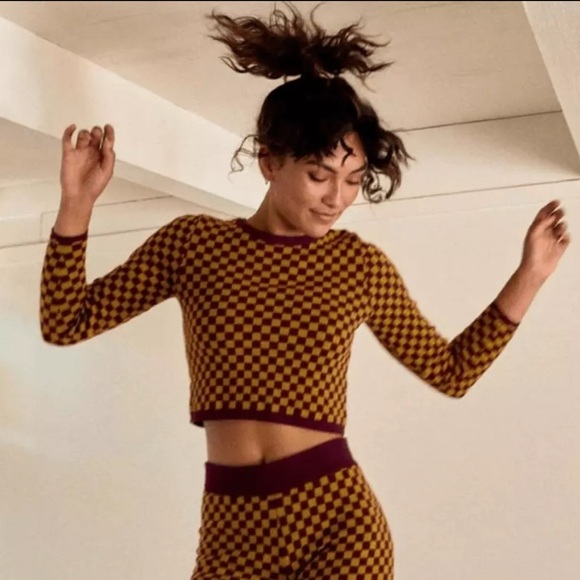 Daydreamer Fig Check Fitted Cropped Sweater - Small - Picture 3 of 12